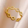 Anillo Geométrico de Acero Inoxidable con Línea de Corazón de Venta Caliente Europea y Americana para Mujeres Chapado en Oro de 18 Quilates Accesorios Sencillos de Nicho para Exportación Venta al por Mayor