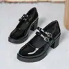 Zapatos de cuero de tacón alto estilo británico para mujer 2022 nuevos mocasines sin cordones tacón grueso boca poco profunda zapatos Mary Jane