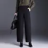 Pantalones de pierna ancha acampanados de cachemir grueso con cintura elástica para mujer 2026 Otoño/Invierno Nuevos de cintura alta adelgazantes con temperamento para el trabajo