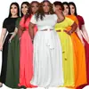 AP7025 Moda Europeia e Americana Plus Size Roupas Femininas Amazon Transfronteiriço Cor Sólida Alça Cruzada Saia de Barra Larga Conjunto de Duas Peças