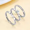 Set de Anillos de Zirconia con Forma de Corazón que No se Desvanecen, Set de Tres Piezas de Anillo de Acero Inoxidable Transfronterizo Amazon, Venta al por Mayor de Fabricante, No se Desvanece