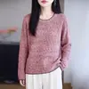Suéter de tricô com gola redonda transfronteiriço com bolinhas coloridas, fio mesclado e padrão jacquard vazado, pulôver feminino de caimento solto para o início do outono com mangas compridas delicadas