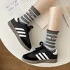 Meias Listradas Bordadas de Cachorro Coloridas Outono Inverno Retro Coreano Meias Largas Fofas Versáteis de Cano Médio Meias da Moda para Meninas