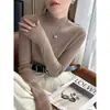 Camada base feminina de gola alta parcial, novo estilo 2026, suéter de tricô de lã sintética de alta qualidade, blusa de inverno
