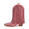 Amazon Comércio Exterior Novo Bico Fino Salto Grosso Salto Alto Borla Strass Moda Passarela Manga Tamanho Grande Botas Curtas