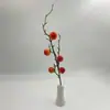 Kit de Materiales para Cubo de la Fortuna Decorativo de Granada Artificial, Flores Artificiales de Fruta Roja, Caquis Falsos, Adornos para Sala de Estar del Hogar