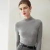 Novo Suéter Base Tricô Feminino 2026 Outono/Inverno 100% Caxemira Pura Slim Fit Gola Alta Meia