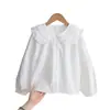 Camisa de Outono para Meninas, Camisa Infantil de Algodão Puro Branca, Camisa Básica Nova para Primavera e Outono 2026, Blusa para Bebês e Crianças Pequenas, Roupa de Primavera