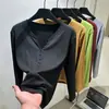 Nueva Camiseta de Manga Larga de Nano Terciopelo Otoño e Invierno para Mujer, Engrosada y Adelgazante, Top Versátil con Botones, Nueva Moda de Otoño para Mujer