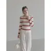 Top de malha listrado off-shoulder LiLvi, de manga longa, novo estilo outono feminino, super estiloso, color-blocking, ombro a ombro, top base justo