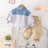 Terno infantil 2024 Outono Novos Meninos Manga Longa Colorblock Camisa terno Bebê Camisa Calças Conjunto de Duas Peças Na Moda