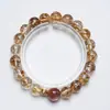 [Yingxia Castanho Dourado] Pulseira de Cristal Lepidolita Rosa Natural Feminina Mais Fácil de Combinar Pulseira de Peixe Dourado de Folha de Ouro Atacado