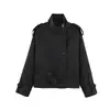 Moda Femenina 2026 Exportación Transfronteriza Estilo Europeo y Americano Nueva Moda Casual Corto Cuello Alto Doble Botonadura Cintura Ceñida Gabardina