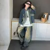 Conjunto de Mezclilla para Niñas 2026 Nueva Ropa de Primavera y Otoño para Niños Chaqueta con Pantalones de Pierna Ancha Curvados y Conjunto de Tres Piezas Estilo Vintage