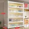 Estantería de almacenamiento de cocina independiente, gabinete de almacenamiento funcional de varias capas para montaje en pared con una encimera de losa de roca para cortar y servir alimentos
