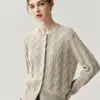 Cardigan de malha Hechen em cashmere estilo vintage Laolun, suéter de tricô com tranças e gola redonda, casaco de corte solto para mulheres