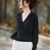 Suéter de punto de lana con cuello en V cruzado, elegante top de manga larga para mujer, colección otoño/invierno 2026, suéter de capa interior a la moda