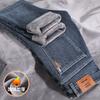 Jeans gruesos con forro de polar para invierno para hombre 2023 nuevos ajustados rectos otoño e invierno cálidos de una sola pieza de terciopelo pantalones para hombre