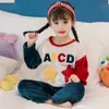 Pijama de franela de manga larga para otoño e invierno para niñas, holgado y cálido, adecuado para niños mayores, forro polar de coral, conjunto de ropa de estar para niñas