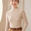Suéter de Cashmere com Gola Polo Feminino Outono e Inverno Nova Moda Slim Camisa Interna Suéter de Malha de Cashmere com Manga Longa Camisa de Base
