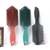 Peine profesional para peinar el cabello para secado con secadora, de grado de salón, iones negativos, cerdas de jabalí, ABS con recubrimiento en spray, masajeador en forma de espina de pescado