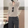 Suéter de punto gris oscuro estilo old money para mujer, atuendo de principios de otoño, polo de alta gama, top de manga larga básico de otoño