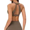 Top de Yoga Halter de Cuello Profundo en V para Mujer con Almohadillas Extraíbles en el Pecho, Sujetador Deportivo de Fitness para Pilates con Diseño de Triángulo Hueco en la Espalda