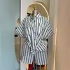 Ropa Femenina Transfronteriza Europea y Americana 2026 Verano Nuevo Casual Camisa de Manga Corta Rayada con Cuello Camisero Conjunto de Pantalones Cortos de Pierna Ancha