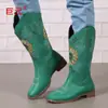 Botas de Caballero Altas Bordadas con Girasol Vintage para Mujer, Estilo Europeo y Americano, Punta Redonda, Tacón Grueso, Botas Largas