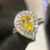 Anillo de platino PT950 grueso chapado en joyería de simulación Versailles, gota de agua, citrino, anillo de diamante de quilate
