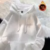 Moletom com Capuz Masculino para Outono e Inverno, Forrado com Lã e Espessado, Marca Versátil na Moda com Estampa de Letras, Jaqueta Top Estudantil Estilo Americano
