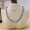 Novo colar de contas estilo chinês cilíndrico de turquesa e lápis-lazúli, acessório popular de luxo leve para o dia a dia com elegância requintada