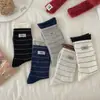 Calcetines de Tela de Huevo con Puño Doble para Mujer, Calcetines Versátiles de Media Pantorrilla Estilo Universitario, Calcetines Holgados Simples de Rayas y Bloques de Color