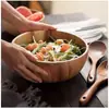 Conjunto de 3 Peças Tigela de Salada, Colher de Salada, Garfo em Madeira de Acácia Estilo Japonês para Atacado em Estoque, Louça Espessa para Restaurante com Gravação de Logo