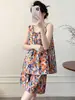 Pijama de Verano Delgado sin Mangas para Mujer de Algodón y Seda para Madres de Mediana Edad y Mayores Conjunto de Hogar de Rayón Se Puede Usar Afuera
