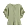 Estilo Europeo y Americano Transfronterizo Z Nueva Moda Elegante Ropa para Mujer al por Mayor Top Holgado de Cuello Redondo con Mangas Abullonadas 2616801