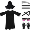 Disfraz de Halloween para niños, disfraz de muerte, ropa de cosplay de guadaña negra, ropa larga con gafas