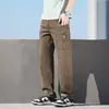 Calça Cargo Masculina Versátil Anti-Amassado de Caimento Solto, Calça Casual de Perna Reta para Primavera e Outono, Calça Larga Tendência para Homens