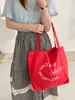 Bolsa de Lona Casual Estilo Coreano Literário Ins com Estampa Simples de Letras Bolsa de Mão Popular Moda Retro Bolsa de Ombro para Mulheres