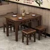 Mesa e Cadeiras para Lanchonete em Madeira Maciça Restaurante Loja de Macarrão Mesa Retangular para Fast Food Cantina Comercial Mesa para Churrasco Carbonizado Hot Pot