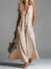 2026 Primavera Transfronteiriça Elegante e Estilosa Feminino Decote V Profundo Saia Larga Oversized Corte Reto Estilo Europeu e Americano com Bolsos em Patch