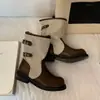 Botas de Cano Médio Color Block Retrô da Moda para Mulheres 2026 Novas Tendências Versáteis Emagrecedoras com Salto Bloco Botas de Equitação