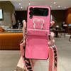 Capa Protetora para Celular Samsung ZFlip4 Tela Dobrável Zflip3 com Alça de Cordão Love Glitter para Usar na Cruzada Tipo Capa Traseira