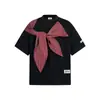 Wenwen Não se Comporta Camiseta de Manga Curta com Alça de Xadrez Laço Estilo Retrô Americano para Mulheres Verão Solta com Efeito Emagrecedor Camiseta de Meia Manga