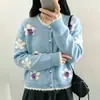 Cardigã jacquard de alta qualidade com bordado floral intrincado estilo francês para mulheres, outono e inverno, elegante, doce e macio