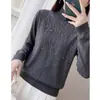 Blusa de Tricô Feminina Outono Inverno Transfronteiriça com Gola Meia Alta Novo Estilo Strass Hotfix Camada Base para Mulheres Coreana de Alta Qualidade