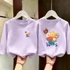 Camiseta de manga larga de algodón puro para niños mayores, nuevo estilo primavera y otoño, top holgado para niñas, camiseta básica de dibujos animados para niñas, moderno