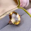 Novo Anel Amarelo Natural Estiloso para Mulheres, Tendência nas Redes Sociais, Anel Aberto Mais Vendido com Pedra Principal 13X18Mm Fábrica