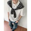 Camiseta Masculina Estilo Coreano Falsa de Duas Peças com Gola Cachecol Embutida, Nova Camiseta Casual Solta Versátil de Verão