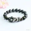 Pulsera de Piedra Natural Guan Yu Pulsera de Piedra Negra Destellante Joyería del Año del Dragón Venta Caliente en Transmisión en Vivo Venta al por Mayor S5021301